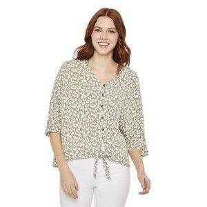 George Women's Grey abstract pattern Button $ Tie Front Dolman Blouse Size XL